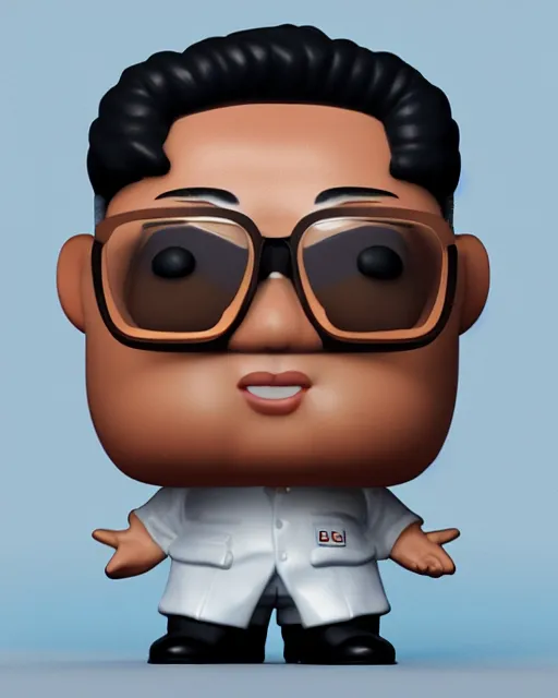 Prompt: full body 3d render of fat kim yong un as a funko pop, studio lighting, white background, blender, trending on artstation, 8k, highly detailed