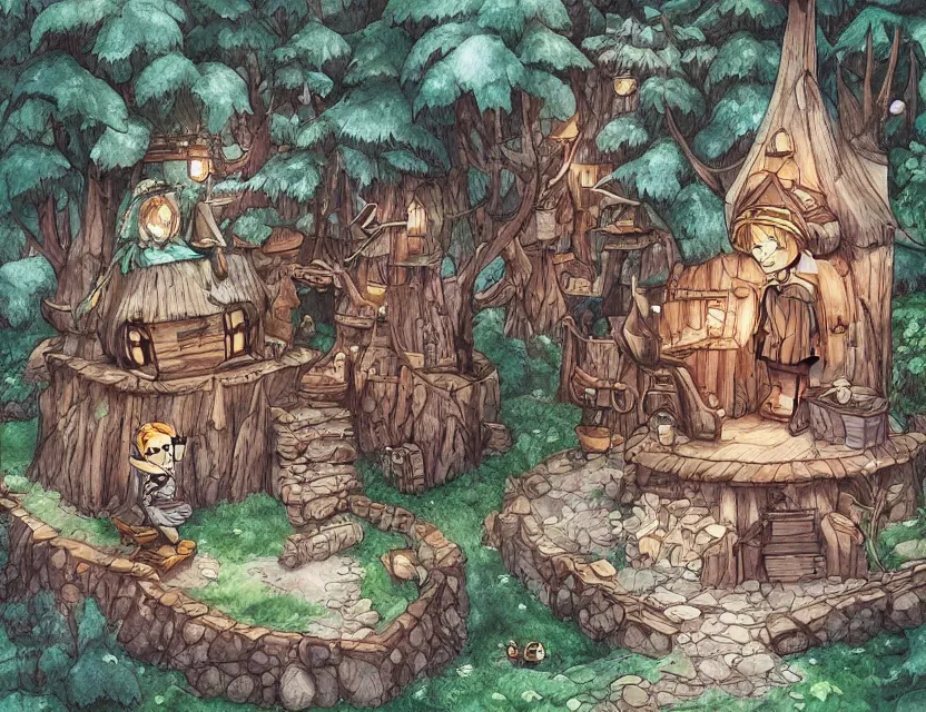 Image similar to cute and funny, a magicians cabin carved into a mountain, centered award winning watercolor pen illustration, edited by range murata, tiny details by artgerm and watercolor girl, sharply focused