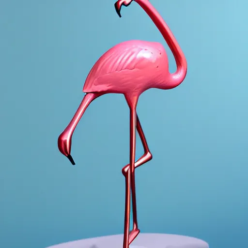 Prompt: flamingo metal sculpture photorealistic 4K