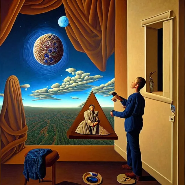 Image similar to an oil on canvas portrait of a man painting a portrait of a beautiful angel, surrealism, surrealist, cosmic horror, rob gonsalves, high detail