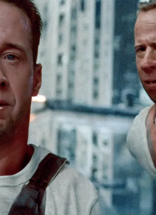 Prompt: film still of Eminem as John McClane in Die Hard, 4k