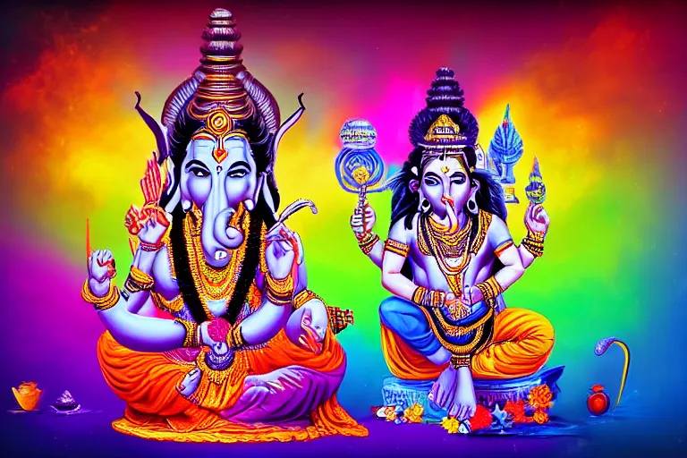 Prompt: india god shiva ganesh colorful stylized photoshop sweet painting