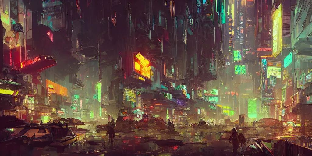 Image similar to concept art of a cyberpunk obon festival, grimy, gritty, blade runner 2 0 4 9, trending on artstation, award winning painting, cgi, art by john berkey and anton fadeev and john howe and simon stalenhag and greg rutkowski