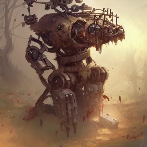 Image similar to anthropomorphic robot [ thing ], falling apart, tiny, small, short, rusty, dirty, cute and adorable, dnd character art portrait, matte fantasy painting, deviantart artstation, by jason felix by steve argyle by tyler jacobson by peter mohrbacher, cinema