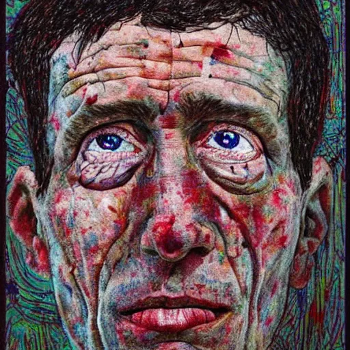 Prompt: a starved soviet prisoner with terror in his eyes, slightly scarred and pitted, hyperrealistic, beautiful, detailed portrait, intricate complexity, by conrad roset and jean dubuffet and daniel johnston and giacometti, pastel colors, 4 k, beautiful, cinematic dramatic atmosphere, very realistic