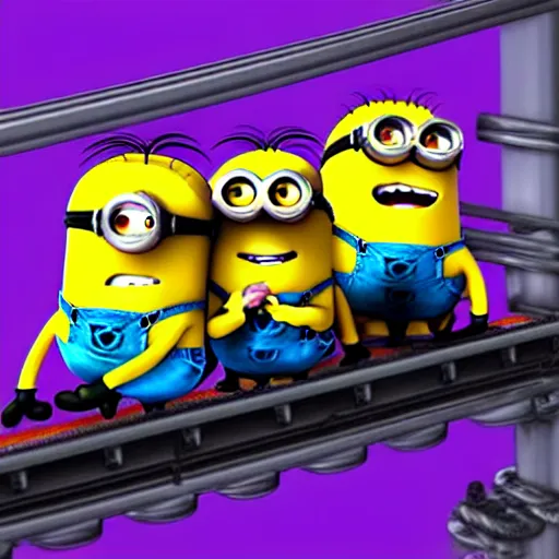 Image similar to minions on a roller coaster, concept art, highly detailed, digital art