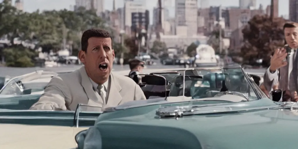 Prompt: Adam Sandler as John F. Kennedy in 'JFK: The Untold Story' (2023), movie still frame