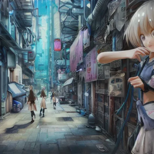 Image similar to dynamic composition, motion, ultra-detailed, incredibly detailed, a lot of details, amazing fine details and brush strokes, colorful and grayish palette, smooth, HD semirealistic anime CG concept art digital painting, watercolor oil painting of Clean and detailed post-cyberpunk sci-fi close-up schoolgirl in asian city in style of cytus and deemo, blue flame, relaxing, calm and mysterious vibes,, by a Chinese artist at ArtStation, by Huang Guangjian, Fenghua Zhong, Ruan Jia, Xin Jin and Wei Chang. Realistic artwork of a Chinese videogame, gradients, gentle an harmonic grayish colors. set in half-life 2, Matrix, GITS, Blade Runner, Neotokyo Source, Syndicate(2012), dynamic composition, beautiful with eerie vibes, very inspirational, very stylish, with gradients, surrealistic, dystopia, postapocalyptic vibes, depth of field, mist, rich cinematic atmosphere, perfect digital art, mystical journey in strange world