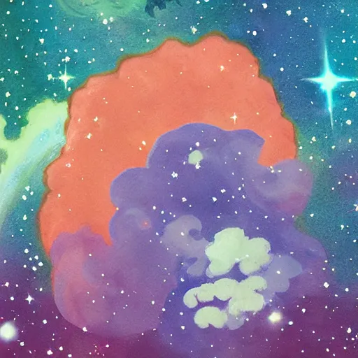 Image similar to a nebula in the style of Ghibli