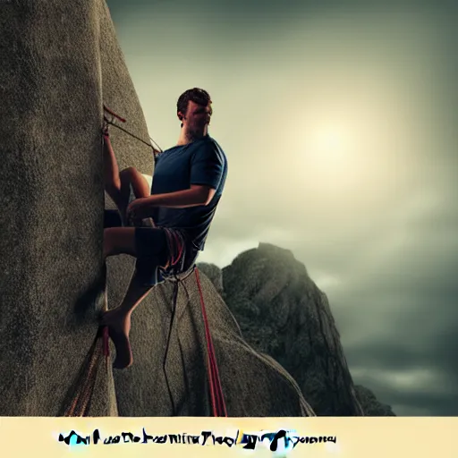 Image similar to a portrait of a man who is sad because he missed the climbing contest - winning digital artwork. stunning lighting