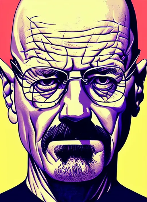 Image similar to highly detailed poster artwork by Michael Whelan and Tomer Hanuka, of Walter White, from scene from Breaking Bad, clean