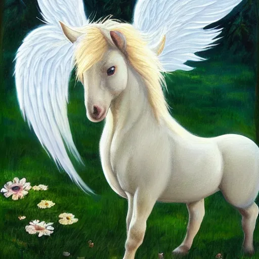 Prompt: a beautiful painting of lil' sebastian with angel wings in heaven