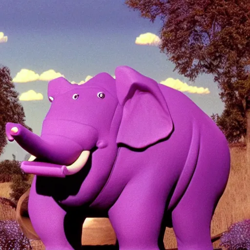 Prompt: the legend of big sir large purple elephant hippo monster, film still