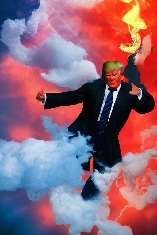 Image similar to detailed illustration, donald trump as a 1 9 8 0 s wrestling action figure, ultra realistic, dramatic lighting, thick black swirling smoke tornado, artstation