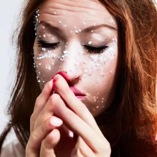 Prompt: photo of a woman snorting glitter