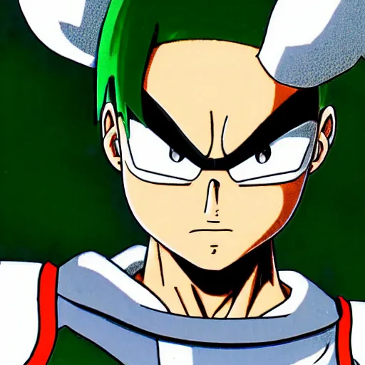 Image similar to fencer, green hair, male, style of akira toriyama, anime, japanese,