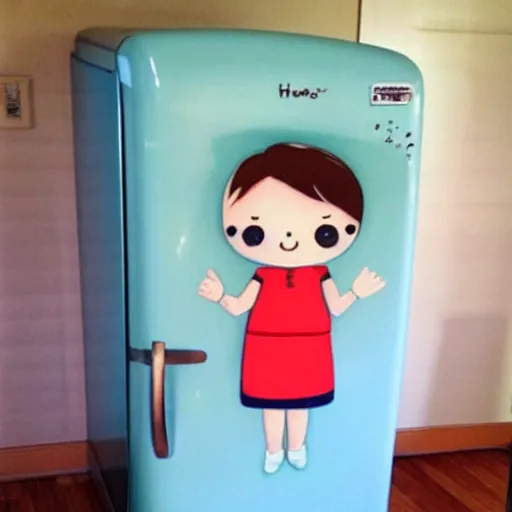 Prompt: cute fridge with human features, super cute, tiny , adorable, awww aspiring, very cute