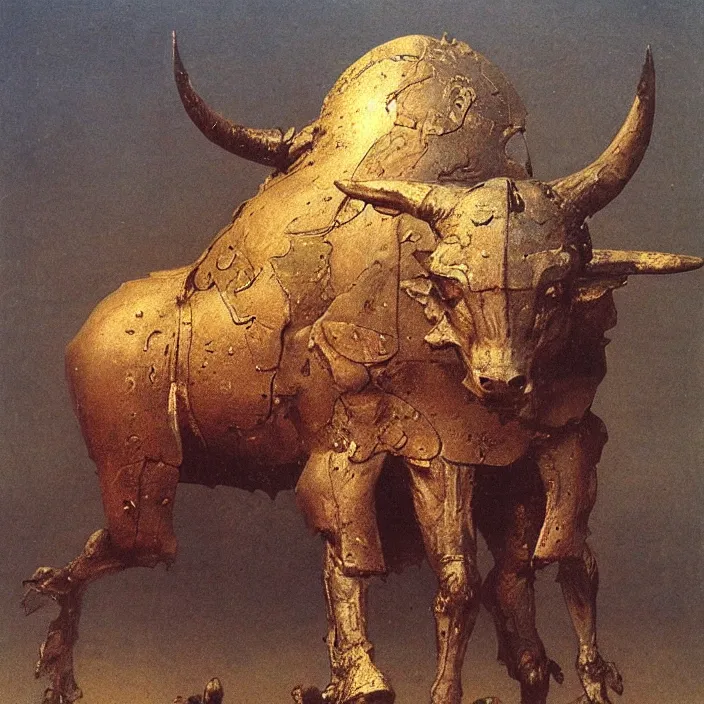 Prompt: minotaur in ancient armor, beksinski, ruan jia