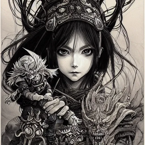 Image similar to prompt: World of Warcraft character portrait drawn Vania Zouravliov and Katsuhiro Otomo and Takato Yamamoto, inspired by Fables, magical and alchemical weapons, soft light, intricate detail, photorealistic style, intricate detailed oil painting, detailed illustration, oil painting, painterly feeling, intricate ink painting detail, sharp high detail, manga and anime 2000