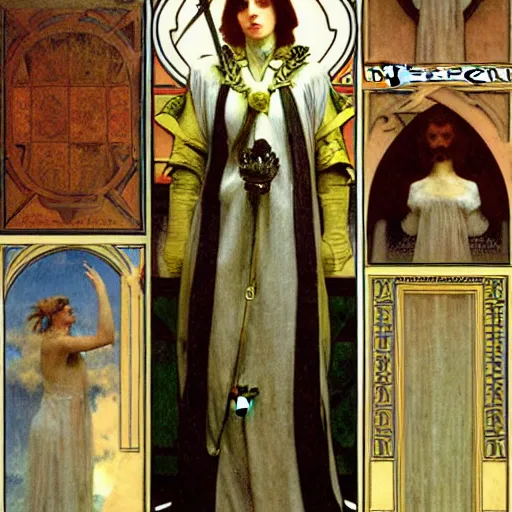 Prompt: The castle Knight, major arcana palace occult, by paul delaroche, alphonse mucha and arnold böcklin arnold böcklin hyperrealistic 8k, very detailed