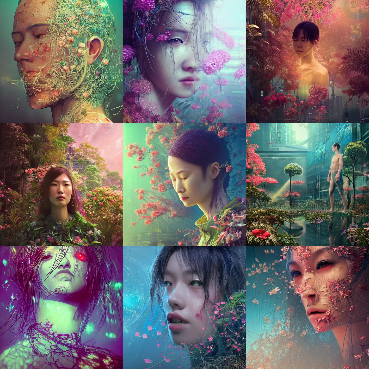 Prompt: hyperrealistic portrait of a paradise blossoming garden of eden, well lit, intricate abstract. cyberpunk, intricate artwork, by Tooth Wu, wlop, beeple. octane render,in the style of Jin Kagetsu, James Jean and wlop, highly detailed, sharp focus, intricate concept art, digital painting, ambient lighting, 4k, artstation