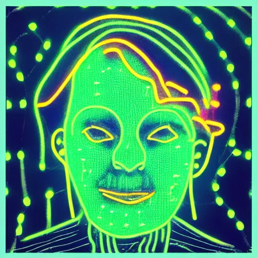 Image similar to old woman made of neon lights