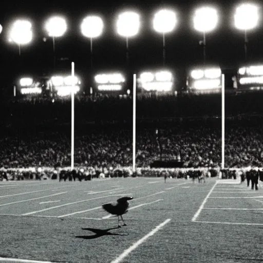 Image similar to the famous funky chicken runs across a football field, interrupting the big game, 3 5 mm
