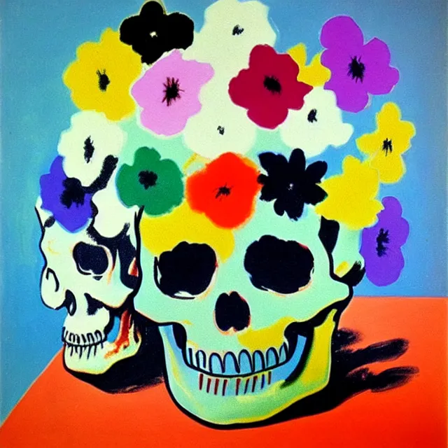 Prompt: a beautiful painting chinese porcelain inserts skull flowers, by andy warhol henri matisse realistic oil painting