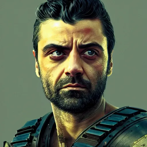 Prompt: oscar isaac portrait, dystopia core, apocalyptic, armor, warrior, dramatic, sharp focus, fiction, neon, fantasy, hyper detailed, digital art, trending in artstation, cinematic lighting, studio quality, smooth render, unreal engine 5 rendered, octane rendered, art style and nixeu and wlop and krenz cushart