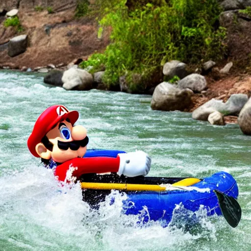 Prompt: mario rafting in a violent river