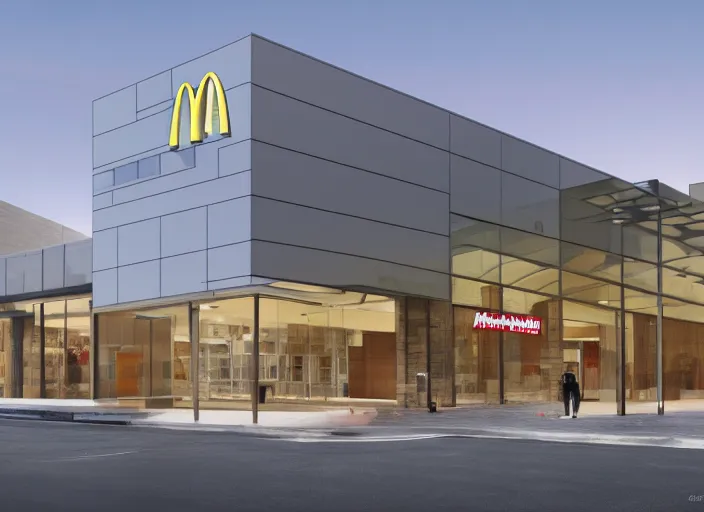 Image similar to mcdonalds headquarters exterior designed by gensler, fosters, photorealistic octane render 8 k, 2 8 mm