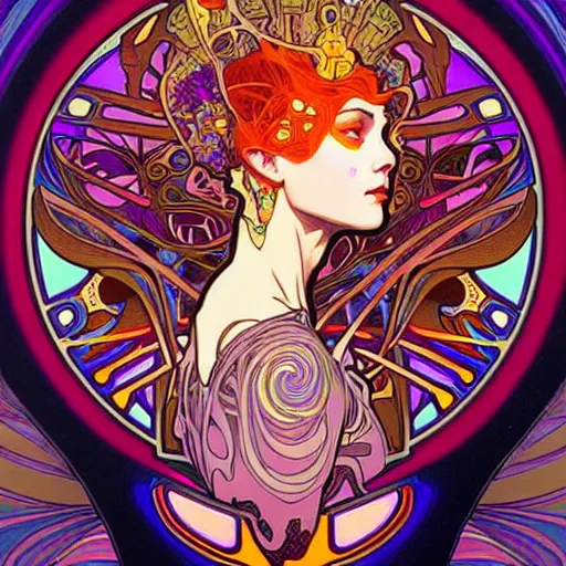 Image similar to extremely psychedelic cyborg queen of lsd. intricate, elegant, highly detailed, extremely lifelike photorealistic digital painting, artstation. alphonse mucha
