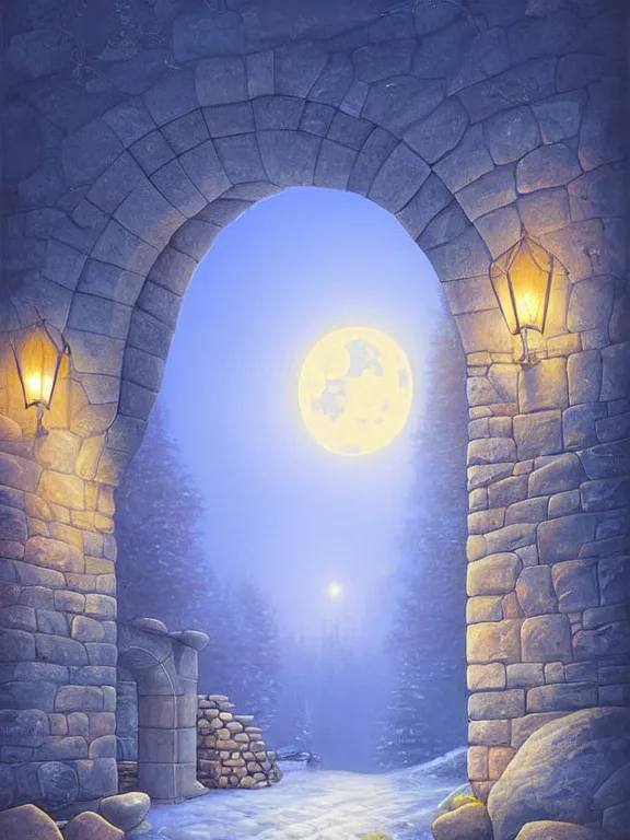 Image similar to beautiful digital painting of a stone archway in the moonlight by Evgeny Lushpin