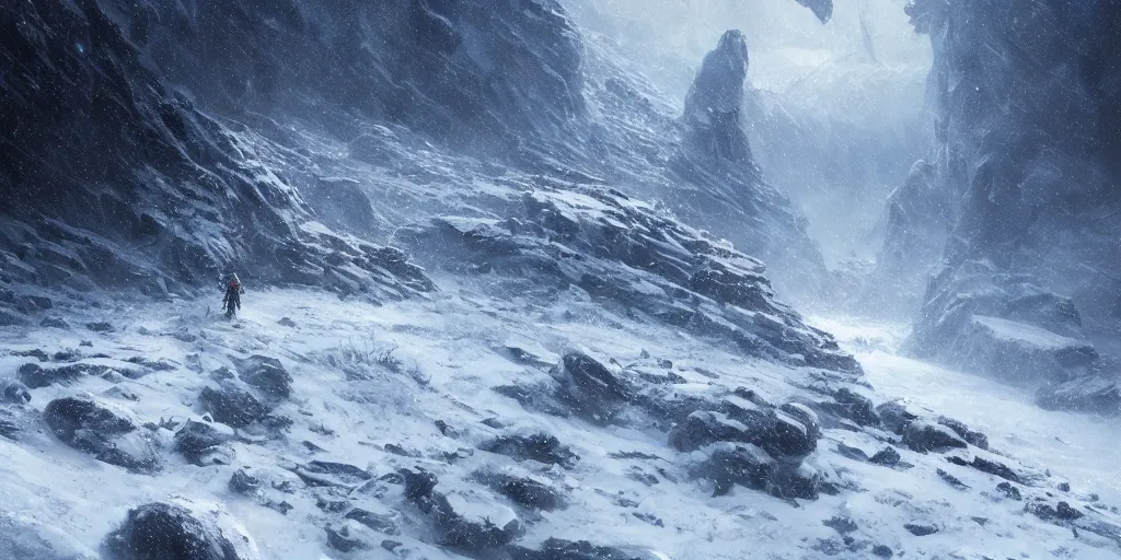 Image similar to sci - fi snow marine on a snowy mountain top, greg rutkowski, 8 k, shallow depth of field, intricate detail, concept art,