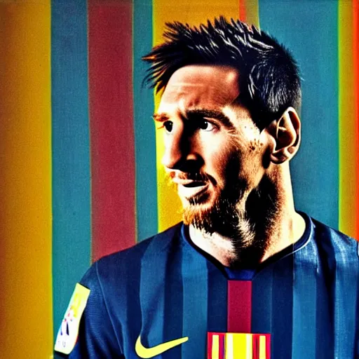 Image similar to a portrait of lionel messi in a scenic environment by vito acconci