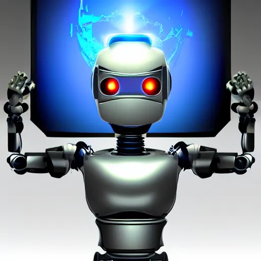 Image similar to robot with crt monitor head, futuristic, sci - fi, high quality