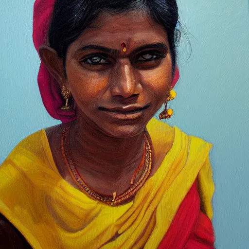 Prompt: sri lankan woman portrait, painting by aaron griffin,