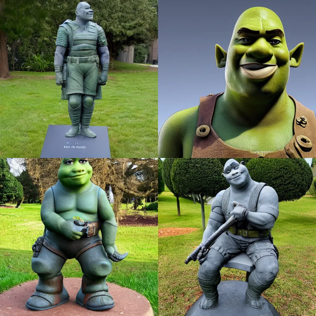 Prompt: war memorial statue of Shrek