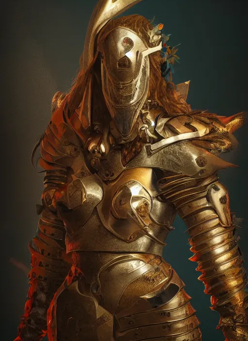 Image similar to portrait of m. i. a. - raw as a legendary knight warrior, au naturel, hyper detailed, digital art, trending in artstation, cinematic lighting, studio quality, smooth render, unreal engine 5 rendered, octane rendered, art style by klimt and nixeu and ian sprigger and wlop and krenz cushart.