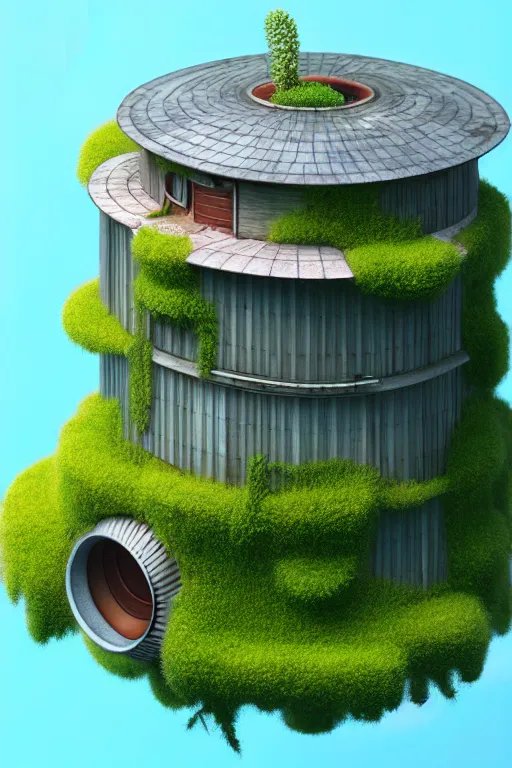 Image similar to cylindrical house, solarpunk, studio ghibli, jean - baptiste monge, octane render, 4 k