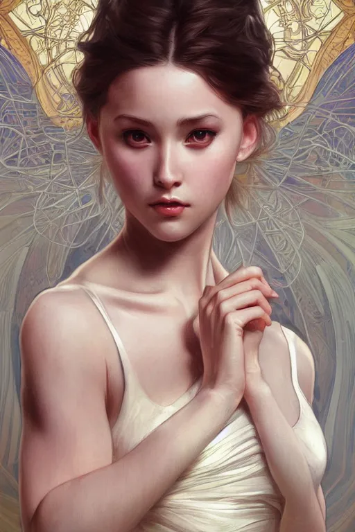 Image similar to ultra realistic illustration, ballerina, sci - fi, fantasy, intricate, elegant, highly detailed, digital painting, artstation, concept art, smooth, sharp focus, illustration, art by artgerm and alphonse mucha