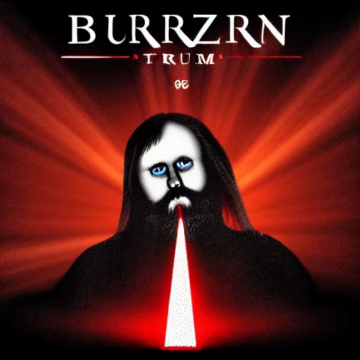 Image similar to an album cover from the band burzum of donald trump with laser eyes, 8 k, trending on art station