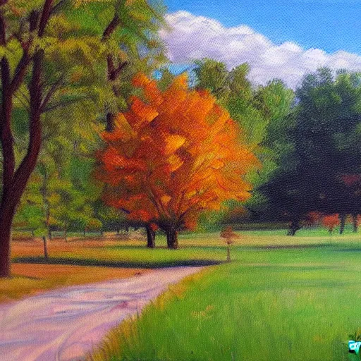 Image similar to beautiful oil painting of wiley park in galva illinois by olaf krans