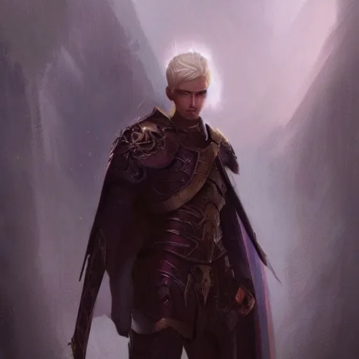 Prompt: dramatic masterpiece Greg Rutkowski male Aasimar paladin with platinum blonde hair praying amidst sorrow, realistic, cinematic lighting, WLOP, dungeons and dragons