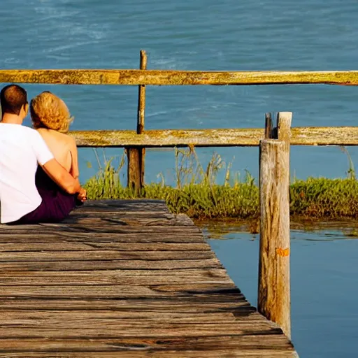 Image similar to couple sitting on the dock of the bay, bordali ii