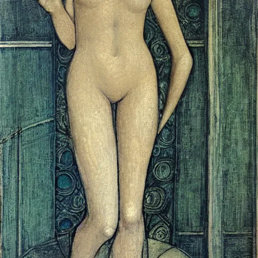 Image similar to a portrait of a female android by edward burne - jones