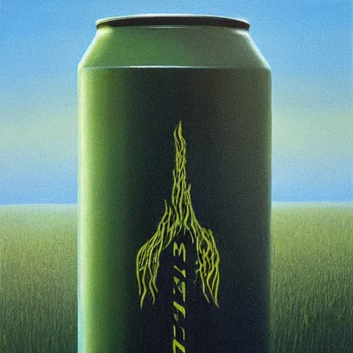 Image similar to can of Monster energy drink by Zdzisław Beksiński, oil on canvas