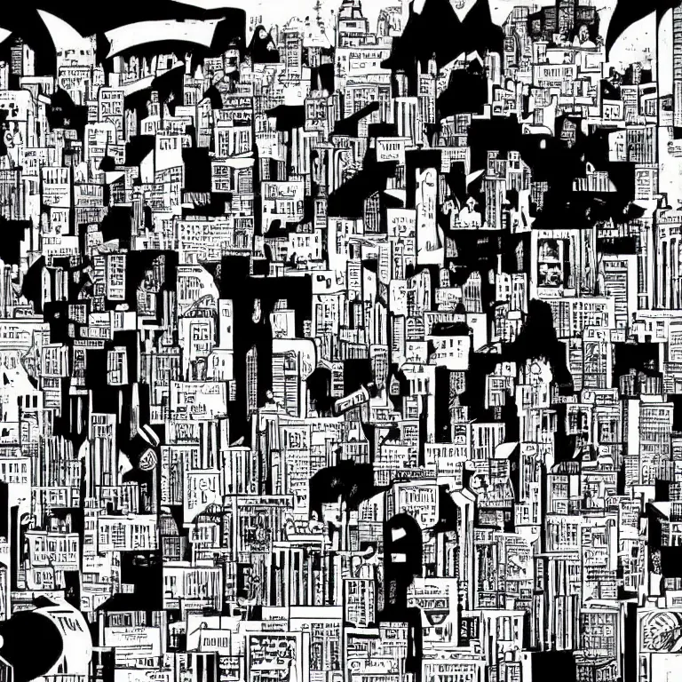 Prompt: we built this city on rock and roll, black and white comic art, lots of musical notes