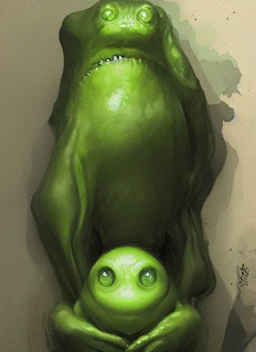 Image similar to portrait of cute innocent green noise an amorphous blob, slimy alien creature with adorable uwu eyes, it has several human arms out stretched to grab me. painted by greg rutkowski, wlop,,