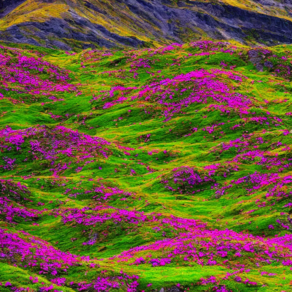 Image similar to valley of flowers, high and small monoliths, one man, renaissance, film grain, bright colors, zancan, high detailed,